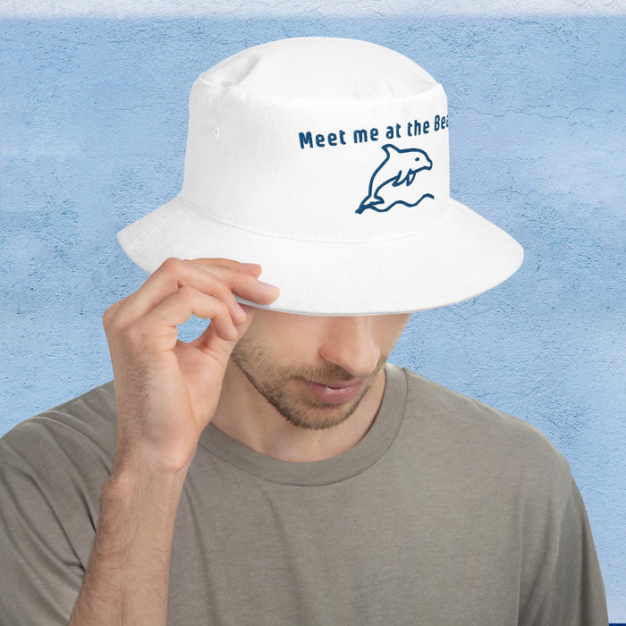 Bucket Hat Meet me at the Beach Dolphin embroidered