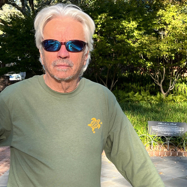 Crew-neck-shirt-long-sleeve-mlitary-green-embroidered-sea-turtle-shells-mens-womens-classic SHOPTHELOWCOUNTRY.COM