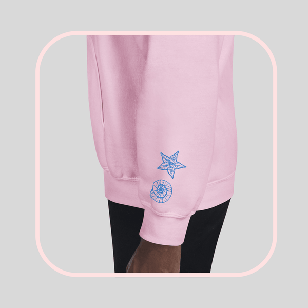 hoodie-light-pink-female-embroidered-wrist-shells available at SHOPTHELOWCOUNTRY.COM LLC