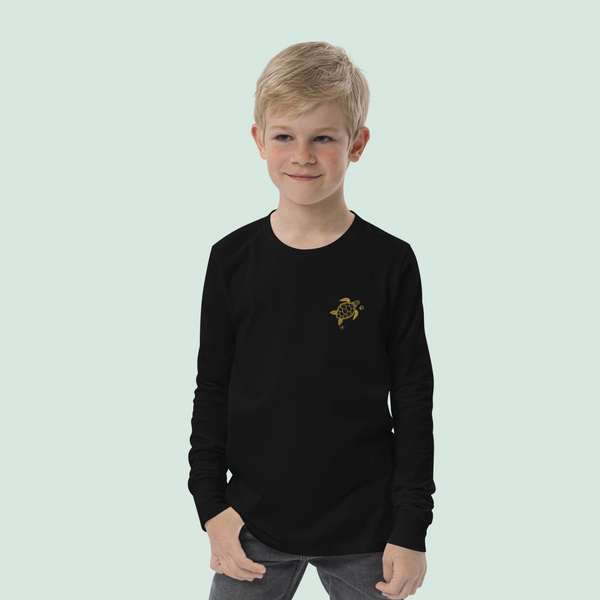 Youth-Long-Sleeve-Shirt-black-sea-turtle-shells-embroidered-gold SHOPTHELOWCOUNTRY.COM LLC