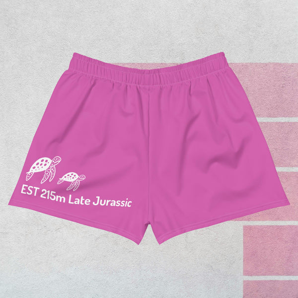 athletic-shorts-back-sea-turtles-fuschia-color-ate-jurassic available at SHOPTHELOWCOUNTRY.COM LLC