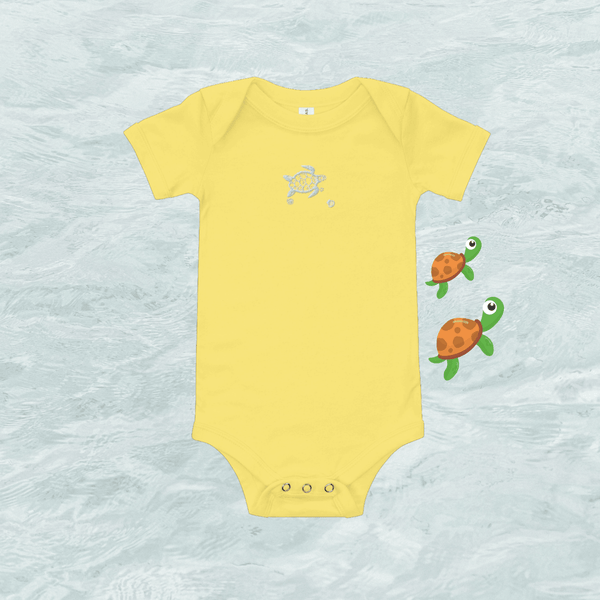 Baby Onesie-light-yellow-embroidered-sea-turtle-and-shells SHOPTHELOWCOUNTRY.COM