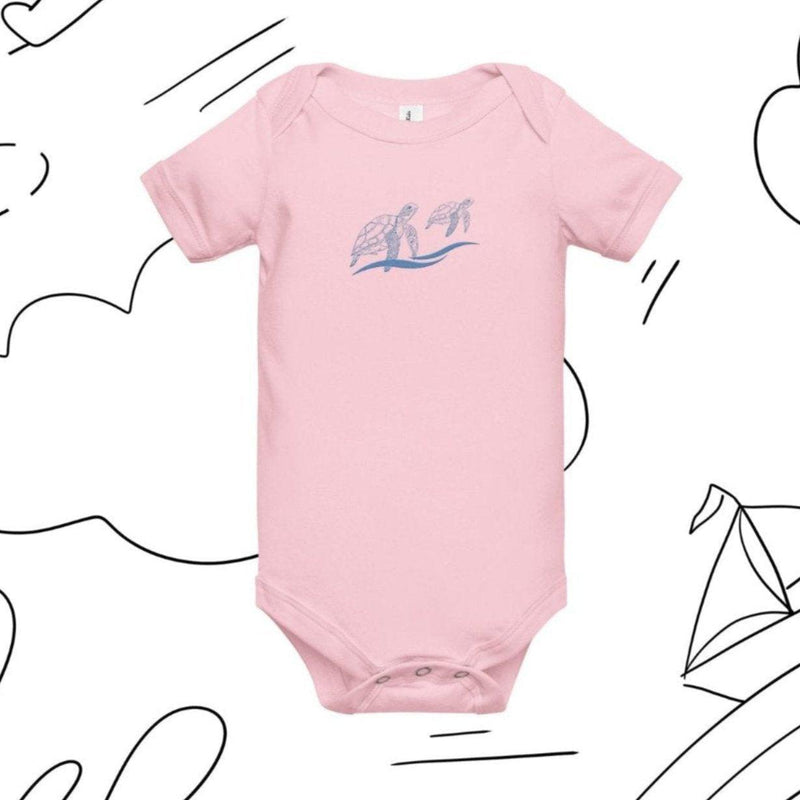 baby-onesie-short-sleeve-pink-turtles-embroidered available at SHOPTHELOWCOUNTRY.COM LLC