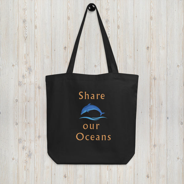 eco-tote-two-handles-dolphin-jumping-waves-share-our-oceans-certified-organic-black-available at SHOPTHELOWCOUNTRY.COM LLC
