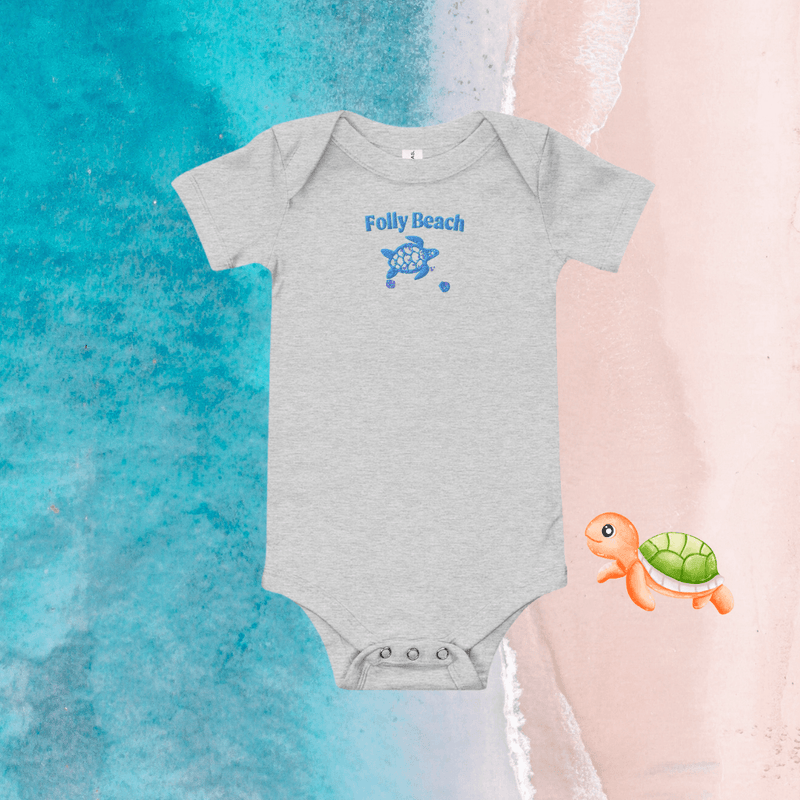 Folly Beach embroidered Baby Bodysuit with Sea Turtle, Shells