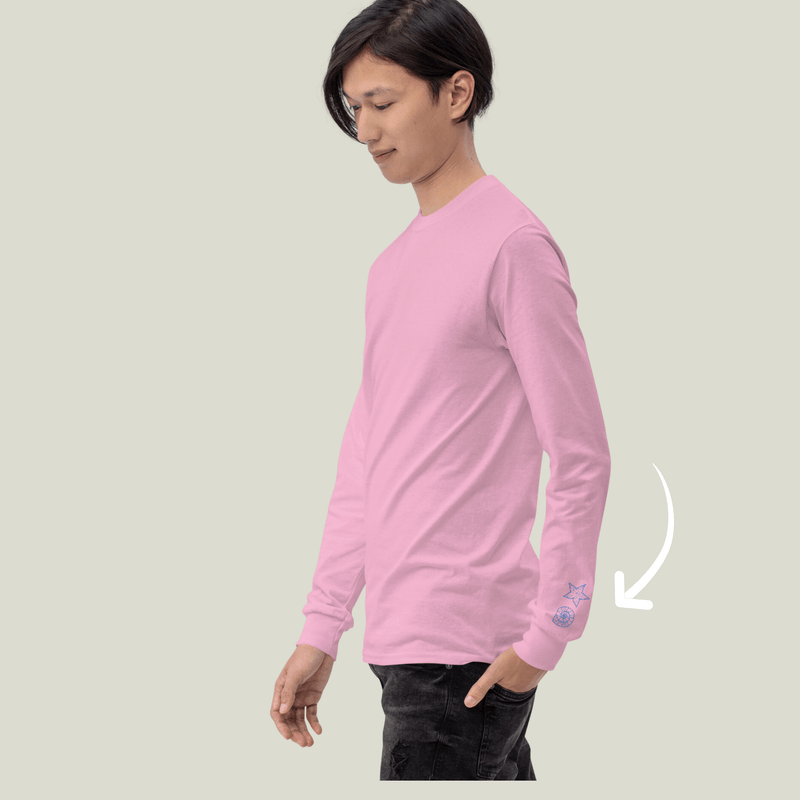 Long-sleeve-light-pink-shirt-embroidered-shells-wrist at SHOPTHELOWCOUNTRY.COM LLC