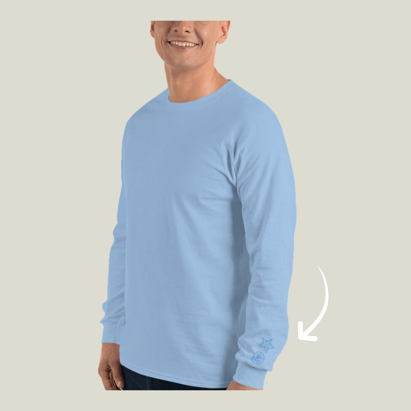Long-sleeve-light-blue-shirt-embroidered-shells-wrist at SHOPTHELOWCOUNTRY.COM LLC
