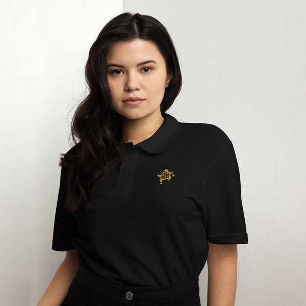 Pique-polo-shirt-black-in-gold-embroidery- Shopthelowcountry.com