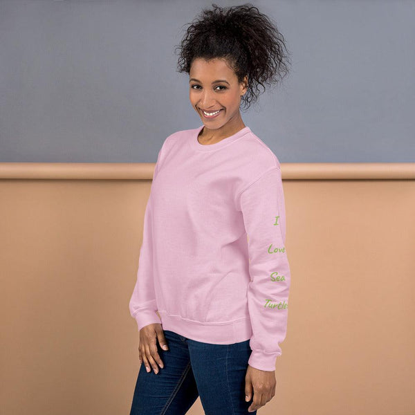 Sweatshirt light pink worn by female with sleeve print in your words, your way, only available at SHOPTHELOWCOUNTRY.COM LLC