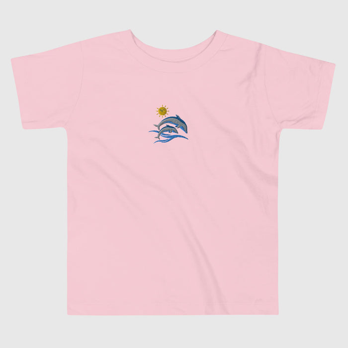 toddler-dolphins-sun-waves-pink-short-sleeve-tee-embroidered- available at SHOPTHELOWCOUNTRY.COM LLC