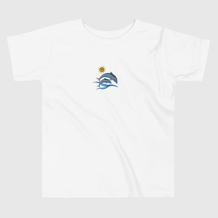 toddler-dolphins-sun-waves-white-short-sleeve-tee-embroidered- available at SHOPTHELOWCOUNTRY.COM LLC