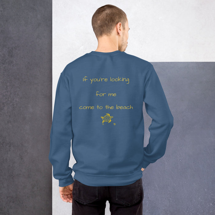 Sweatshirt crewneck indigo blue rear view if you're looking for me in gold available at SHOPTHELOWCOUNTRY.COM LLC