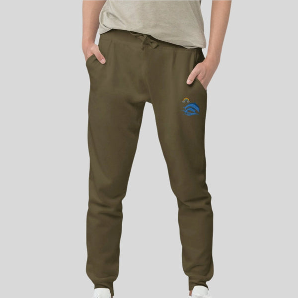 unisex-fleece-joggers-rear-military-green-dolphins-embroidered at SHOPTHELOWCOUNTRY.COM