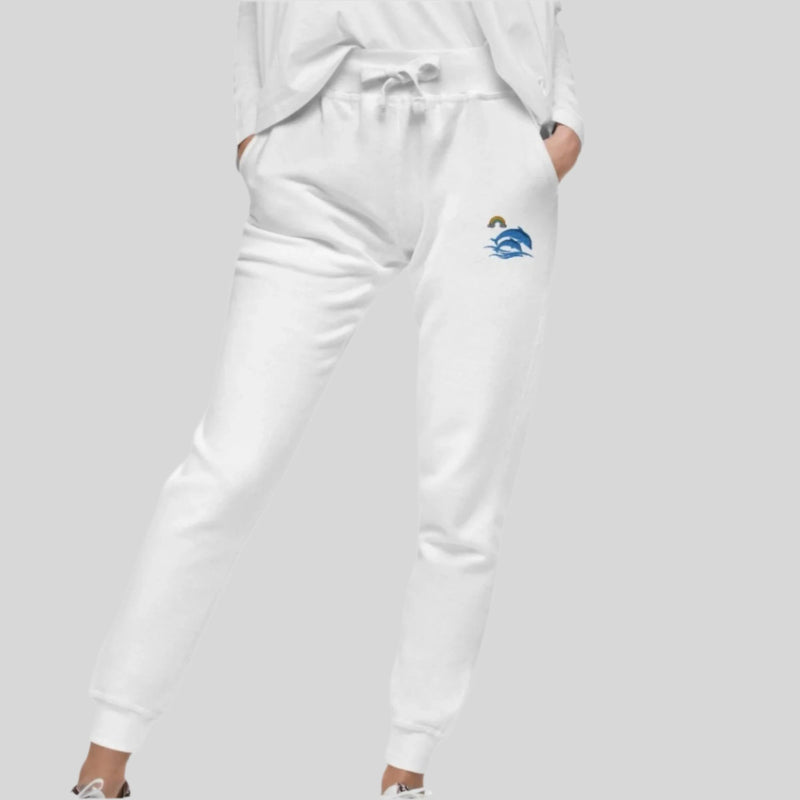 unisex-fleece-joggers-white-dolphins-embroidered at SHOPTHELOWCOUNTRY.COM