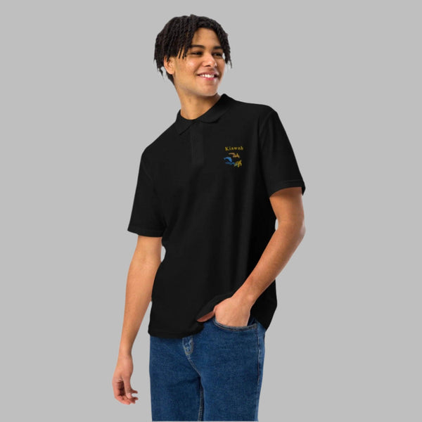 pique-polo-shirt-black-front-embroidered-kiawah-sc-sea life-unisex-black-navy- available at SHOPTHELOWCOUNTRY.COM LLC