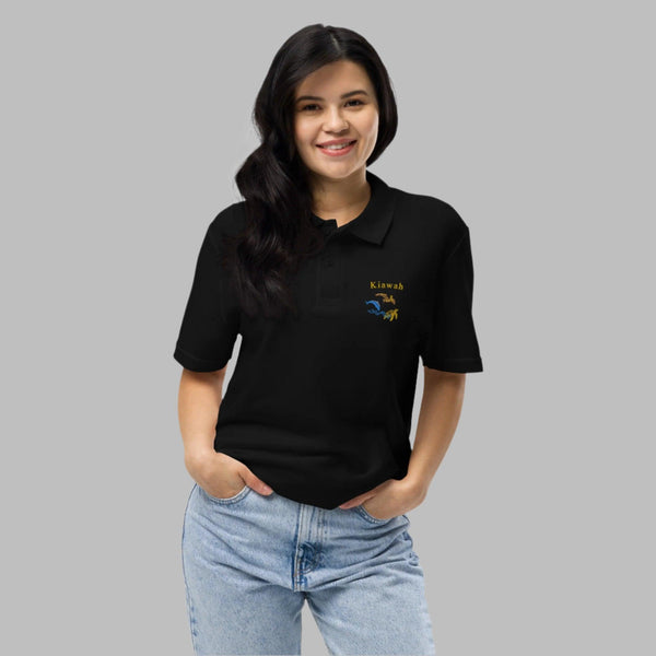 pique-polo-women-shirt-black-front-embroidered-kiawah-sc-sea life-unisex- available at SHOPTHELOWCOUNTRY.COM LLC