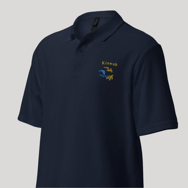 pique-polo-shirt-navy-front-embroidered-kiawah-sc-sea life-unisex- available at SHOPTHELOWCOUNTRY.COM LLC