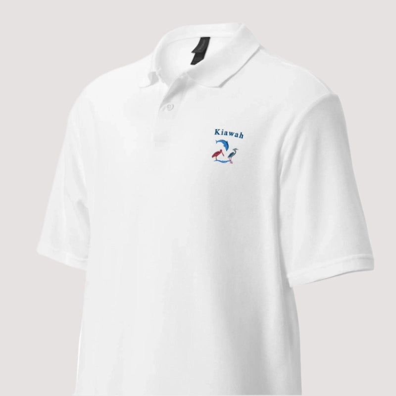 unisex-pique-polo-shirt-white-front-embroidered-kiawah-sc-sea life-available at SHOPTHELOWCOUNTRY.COM LLC