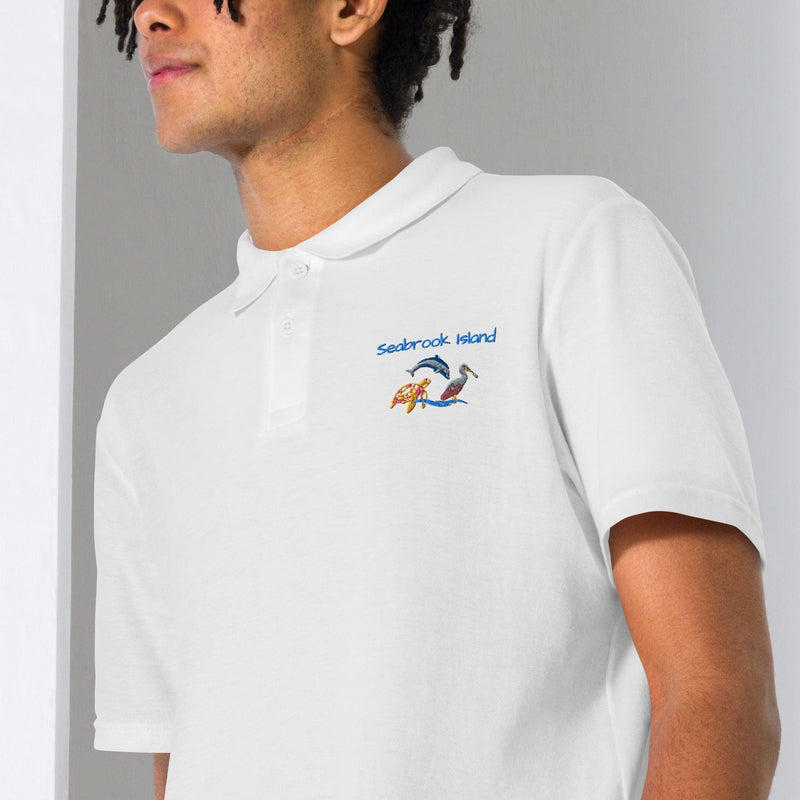 Pique Polo Shirt Seabrook Island SC Coastal Birds embroidered front